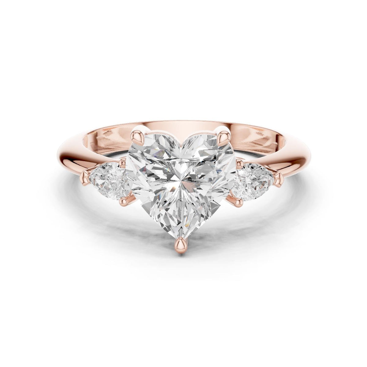 Heart-Shaped Moissanite Three-Stone Ring with Pear Side Stones – 925 Sterling Silver, 18K Gold Vermeil