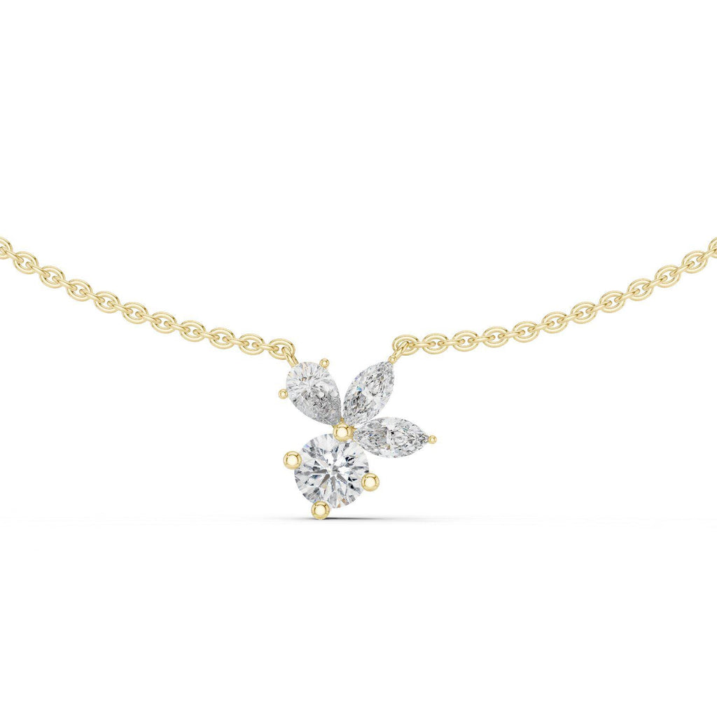 Pear, Marquise & Round Moissanite Cluster Pendant Necklace – 925 Sterling Silver, 18K Gold Vermeil