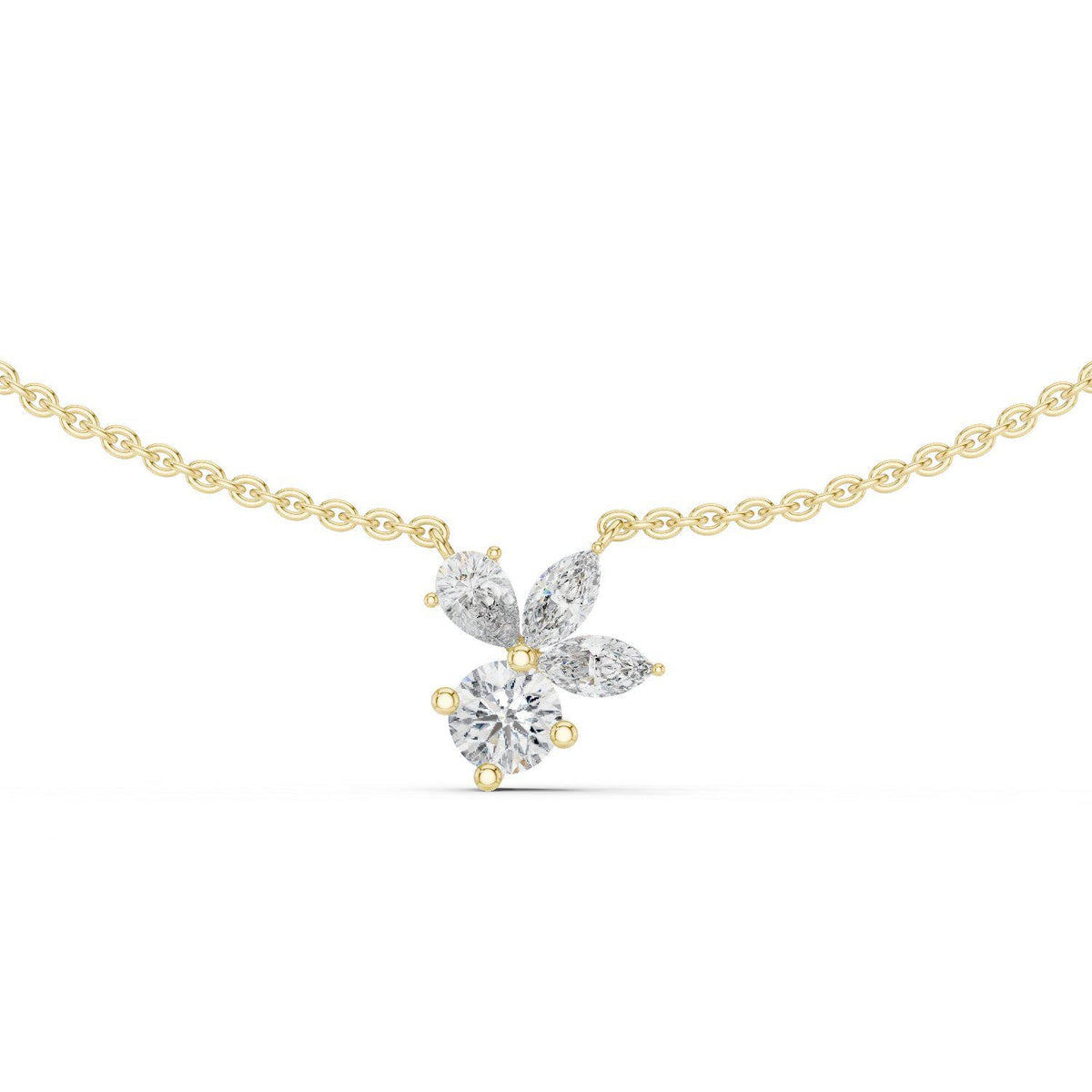 Pear, Marquise & Round Moissanite Cluster Pendant Necklace – 925 Sterling Silver, 18K Gold Vermeil
