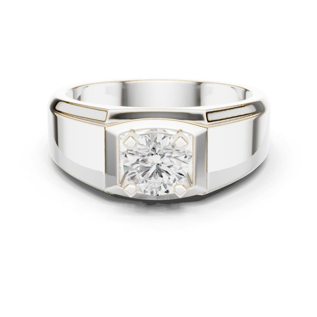 Men's Round Moissanite Ring with Raised Square Setting – 925 Sterling Silver, 18K Gold Vermeil