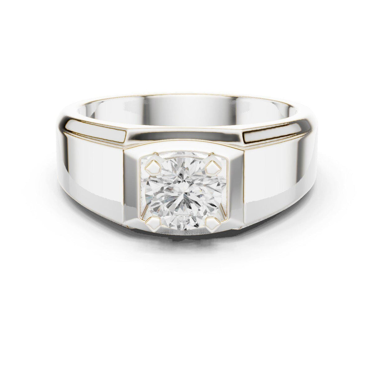 Men's Round Moissanite Ring with Raised Square Setting – 925 Sterling Silver, 18K Gold Vermeil