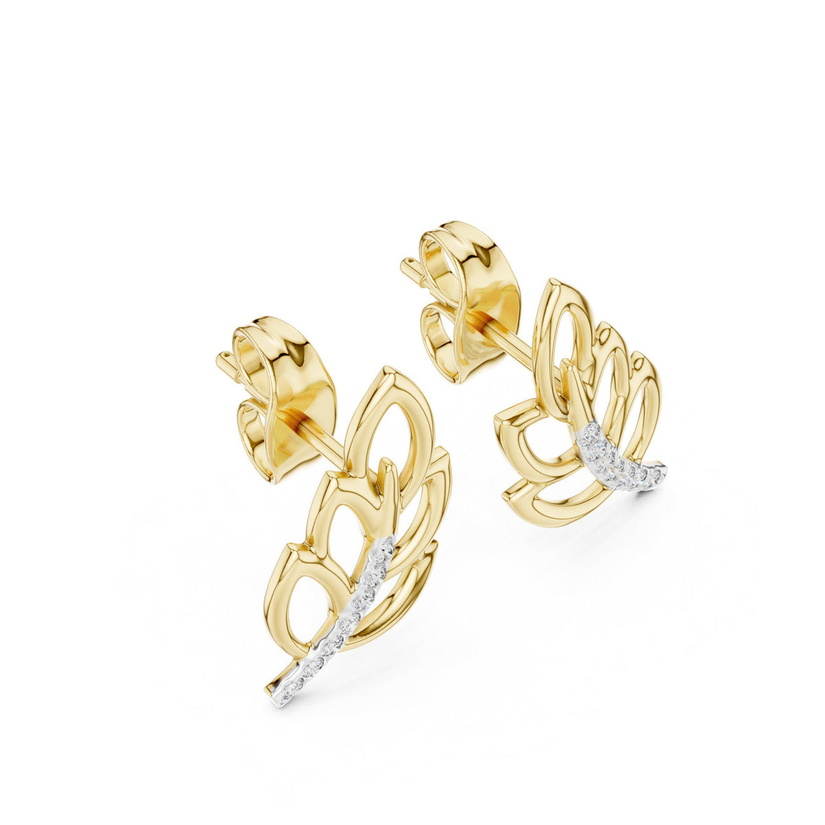 Moissanite Pavé Leaf Stud Earrings – 925 Sterling Silver, 18K Gold Vermeil