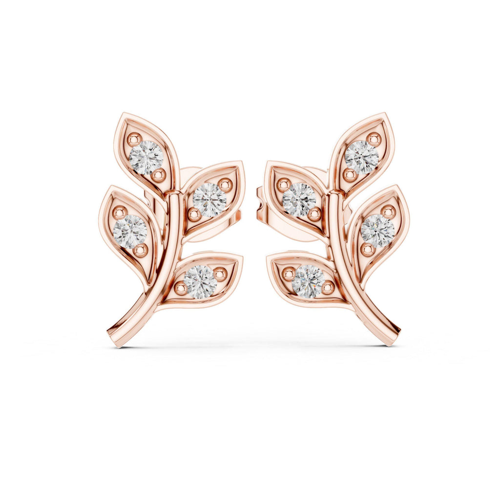 Moissanite Leaf Branch Stud Earrings – 925 Sterling Silver, 18K Gold Vermeil