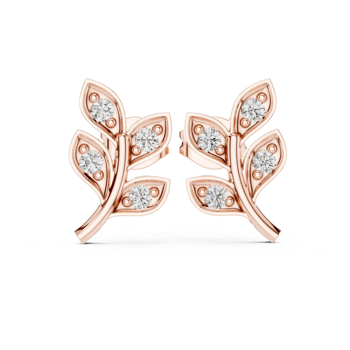 Moissanite Leaf Branch Stud Earrings – 925 Sterling Silver, 18K Gold Vermeil