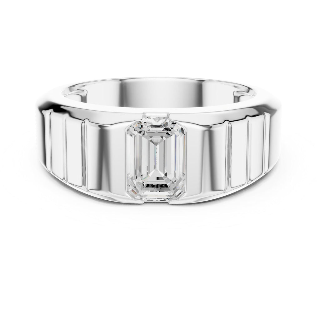 Men's Emerald-Cut Moissanite Ring, Ribbed Band – 925 Sterling Silver, 18K Gold Vermeil