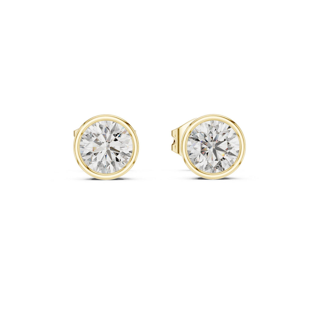 Round Moissanite Bezel Stud Earrings – 925 Sterling Silver, 18K Gold Vermeil