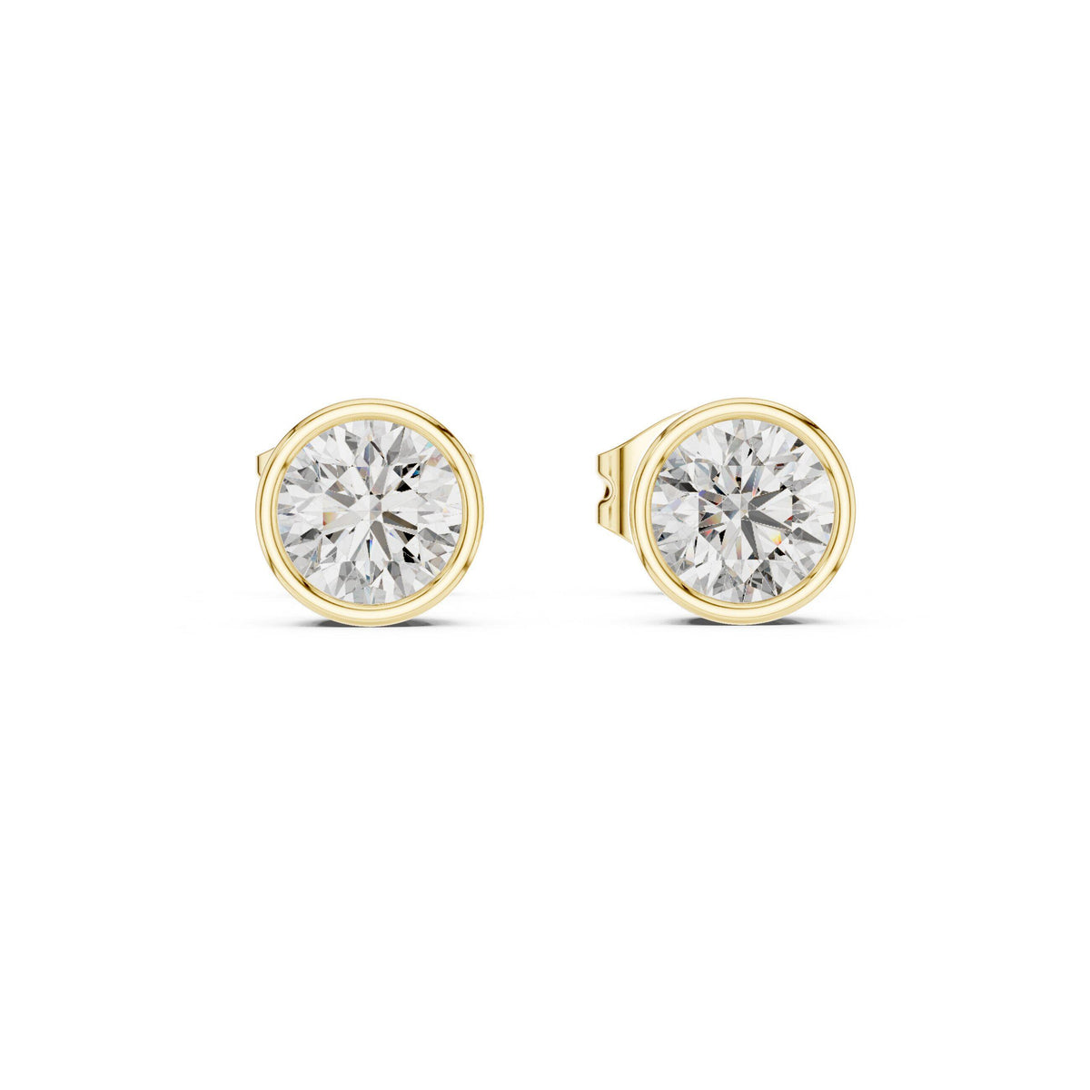Round Moissanite Bezel Stud Earrings – 925 Sterling Silver, 18K Gold Vermeil