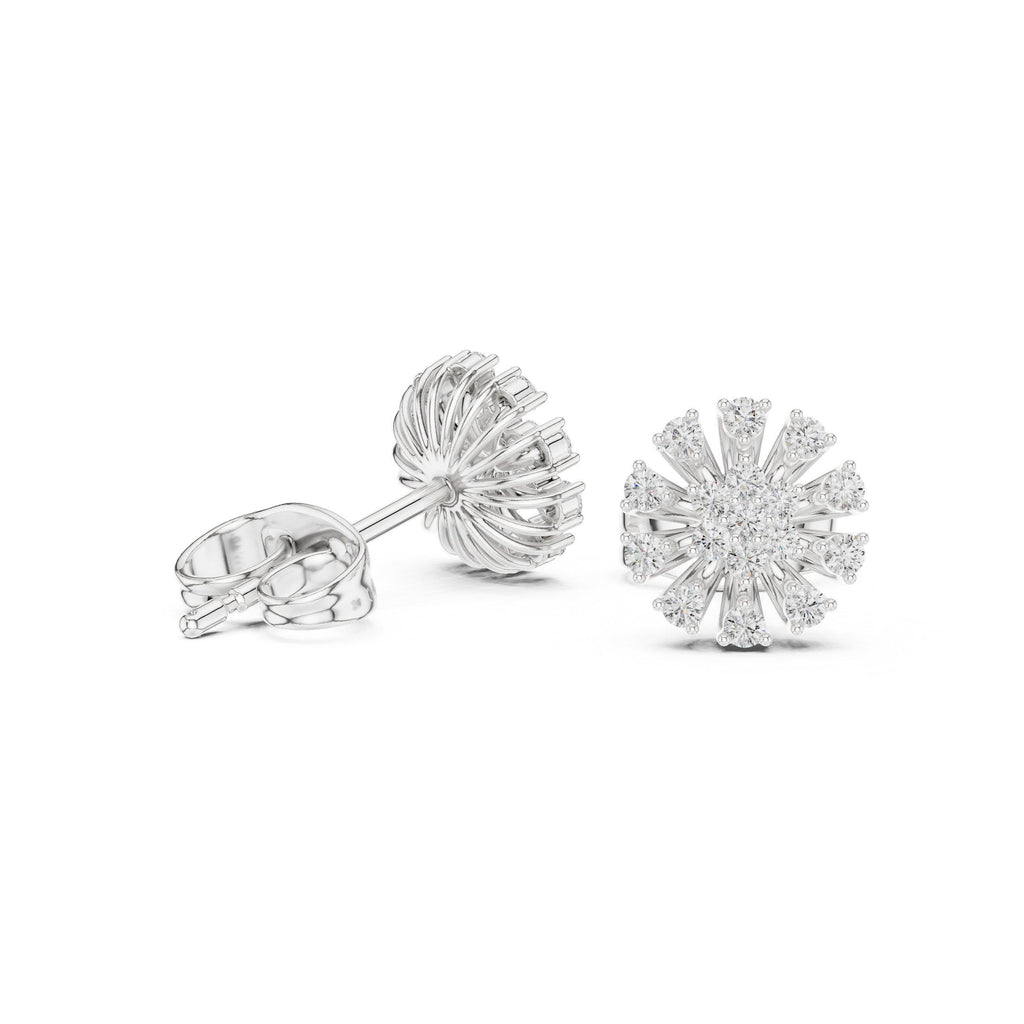 Moissanite Pavé Daisy Stud Earrings – 925 Sterling Silver, 18K Gold Vermeil