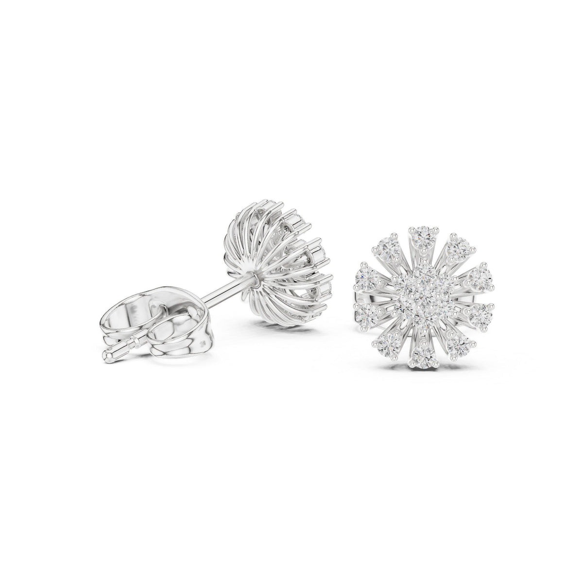 Moissanite Pavé Daisy Stud Earrings – 925 Sterling Silver, 18K Gold Vermeil