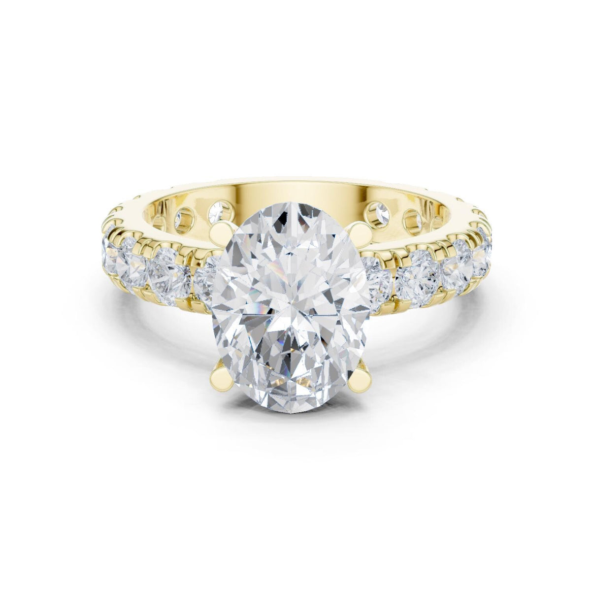 Oval Moissanite Ring with Pavé Band – 925 Sterling Silver, 18K Gold Vermeil