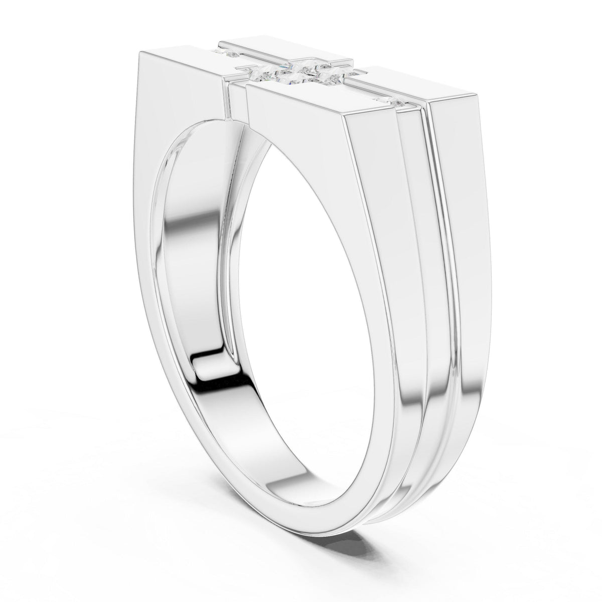 Men's Stepped-Band Moissanite Ring with Square Cluster – 925 Sterling Silver, 18K Gold Vermeil