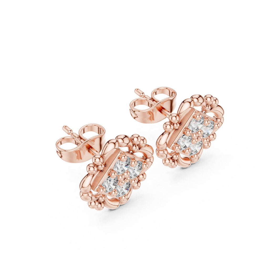 Moissanite Filigree Quatrefoil Stud Earrings – 925 Sterling Silver, 18K Gold Vermeil