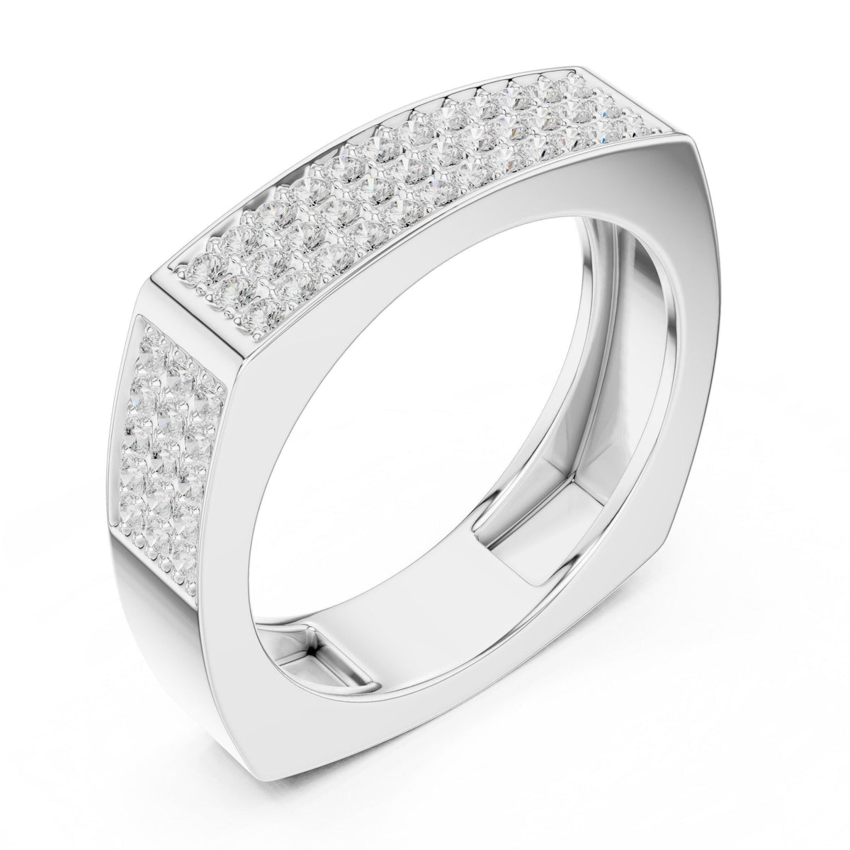 Men's Square-Profile Pavé Moissanite Band – 925 Sterling Silver, 18K Gold Vermeil