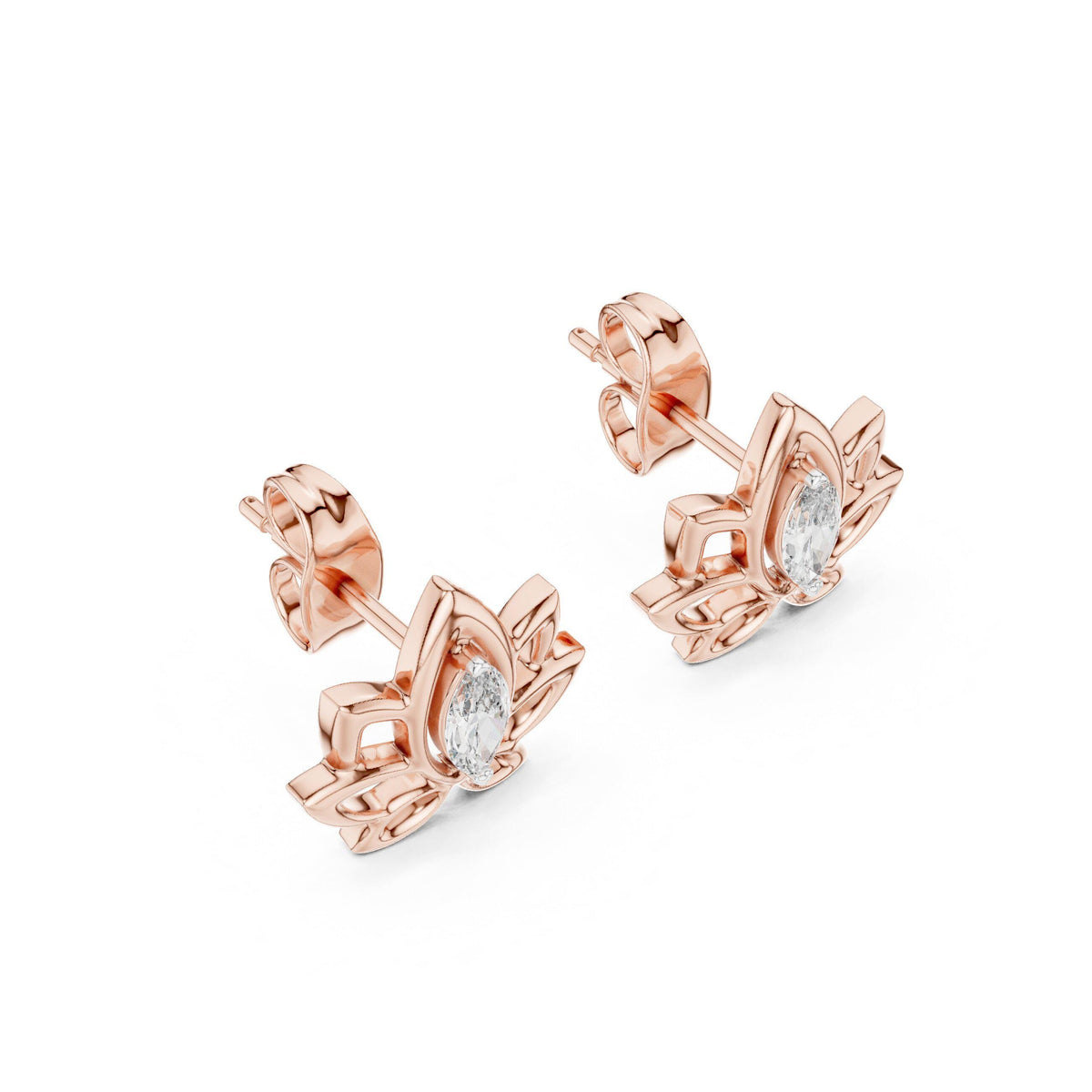 Marquise Moissanite Lotus Outline Stud Earrings – 925 Sterling Silver, 18K Gold Vermeil