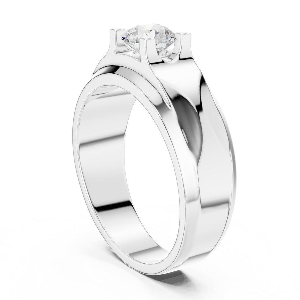 Men's Round Moissanite Ring with Raised Shoulders – 925 Sterling Silver, 18K Gold Vermeil