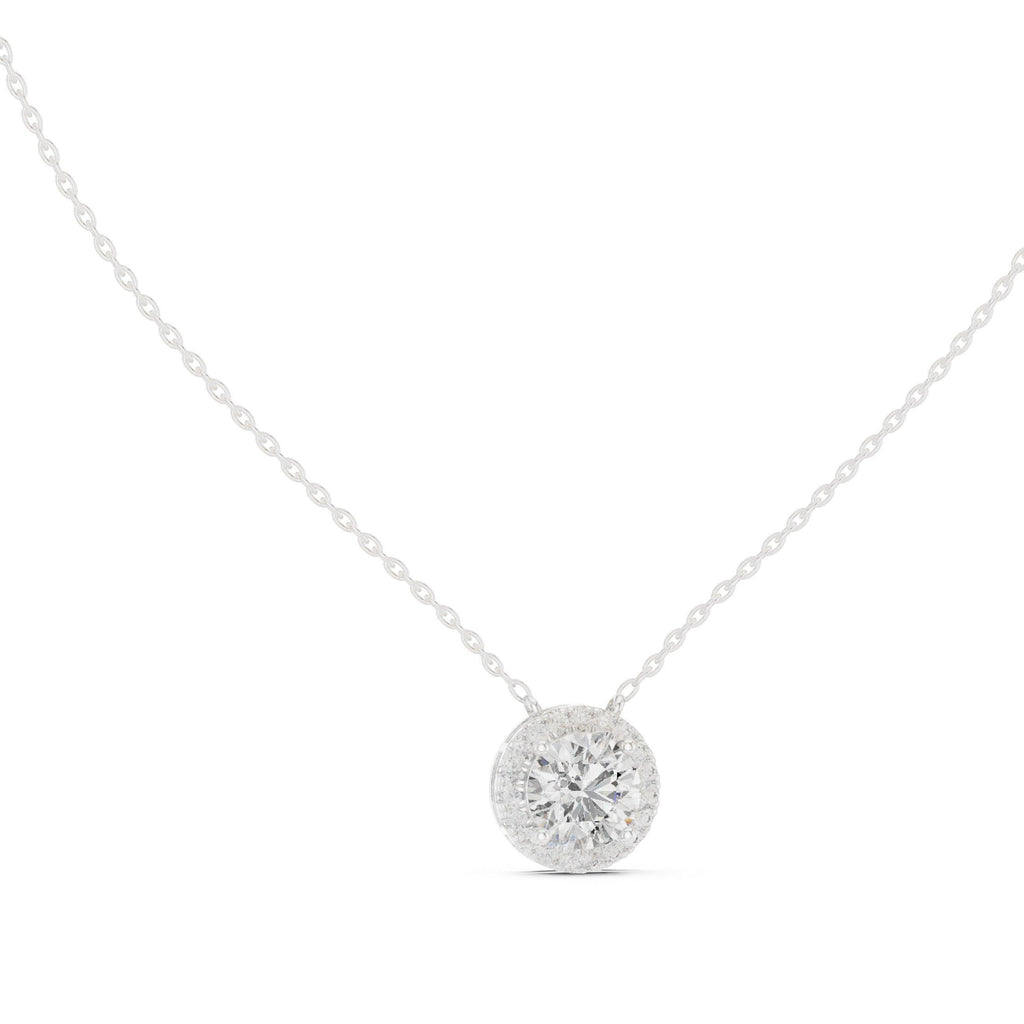 Round Moissanite Halo Necklace – 925 Sterling Silver, 18K Gold Vermeil