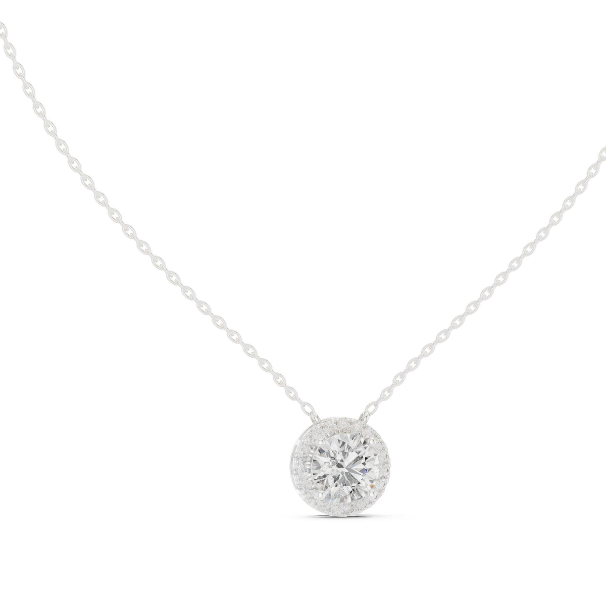 Round Moissanite Halo Necklace – 925 Sterling Silver, 18K Gold Vermeil
