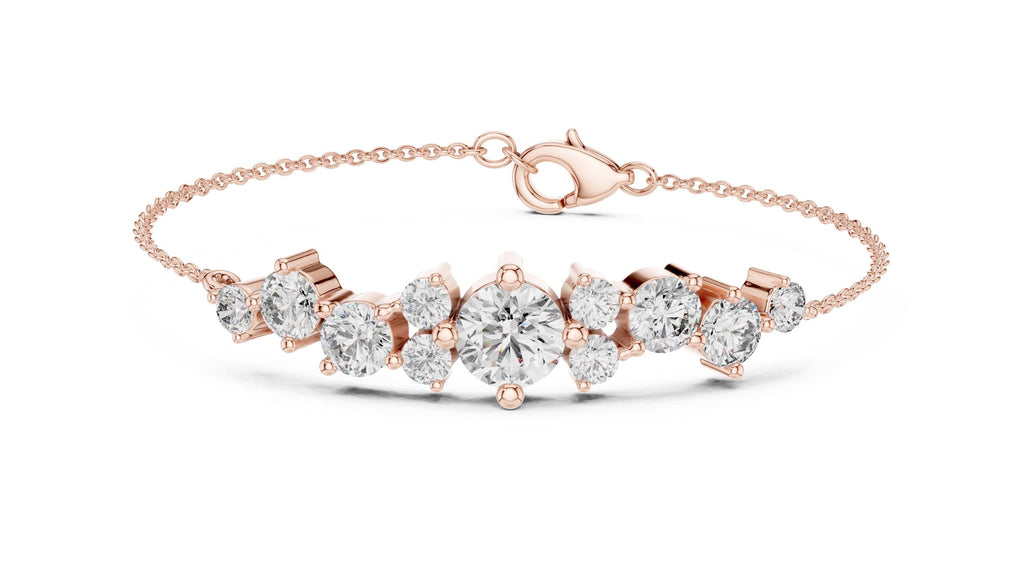 Graduated Moissanite Cluster Chain Bracelet – 925 Sterling Silver, 18K Gold Vermeil