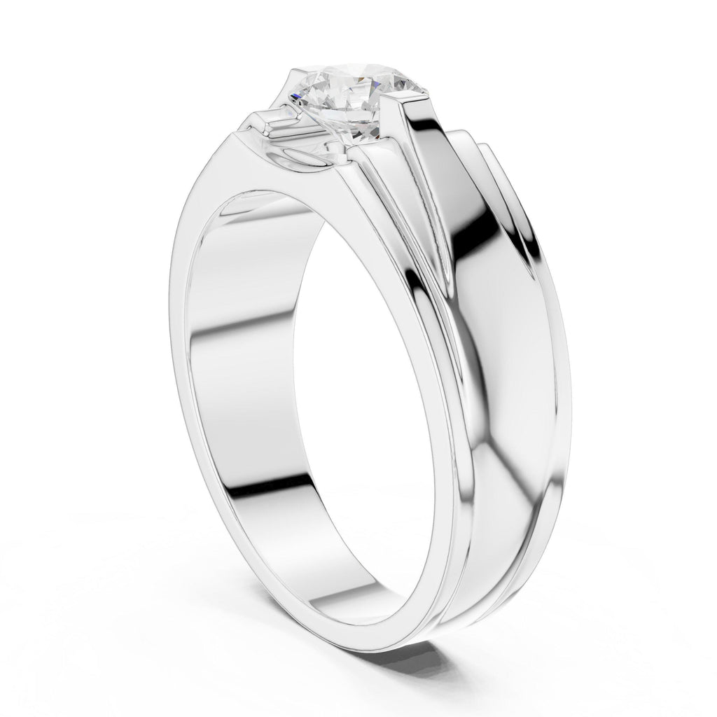 Men's Round Moissanite Ring, Stepped Square Setting – 925 Sterling Silver, 18K Gold Vermeil