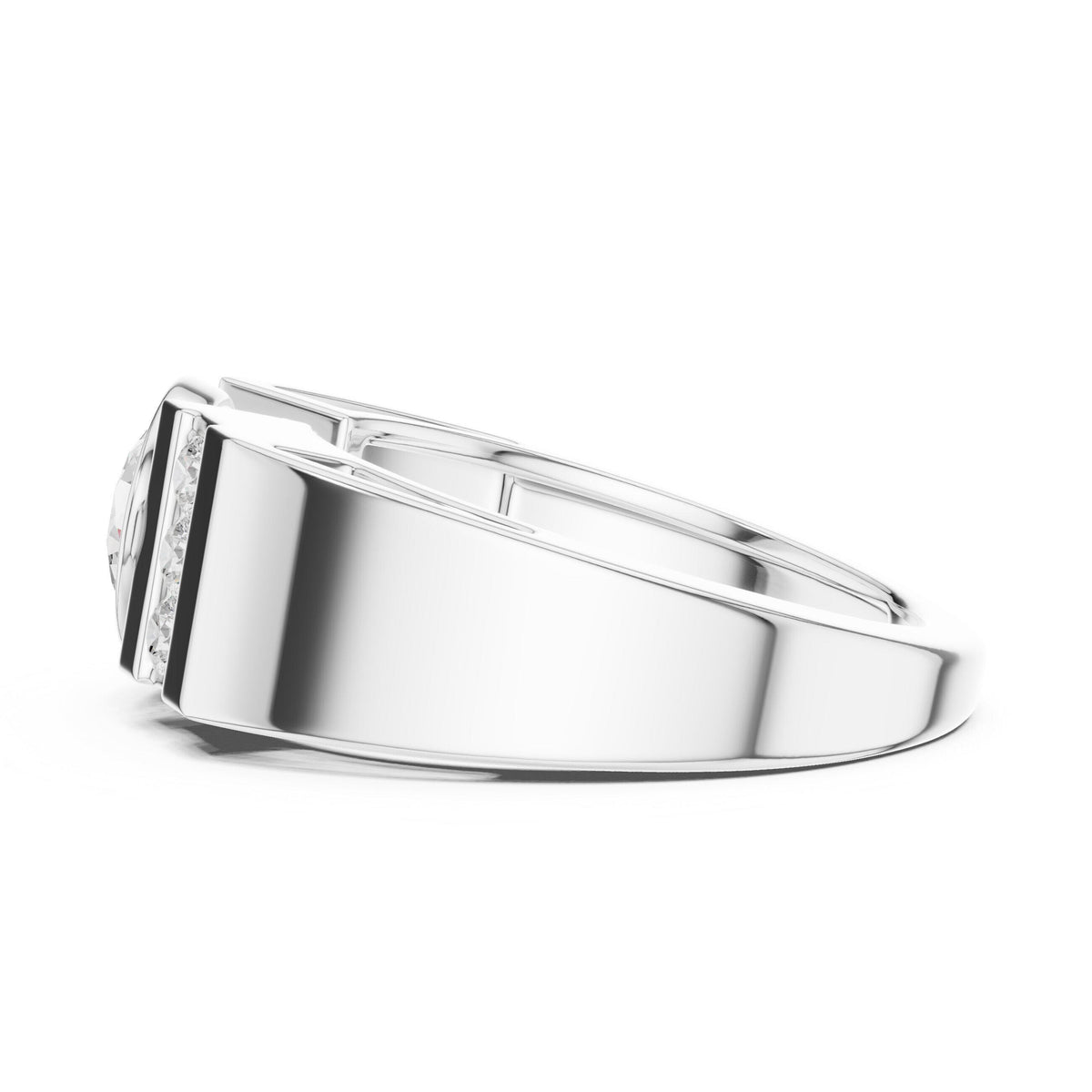 Men's Round Moissanite Ring with Pavé Side Panel – 925 Sterling Silver, 18K Gold Vermeil