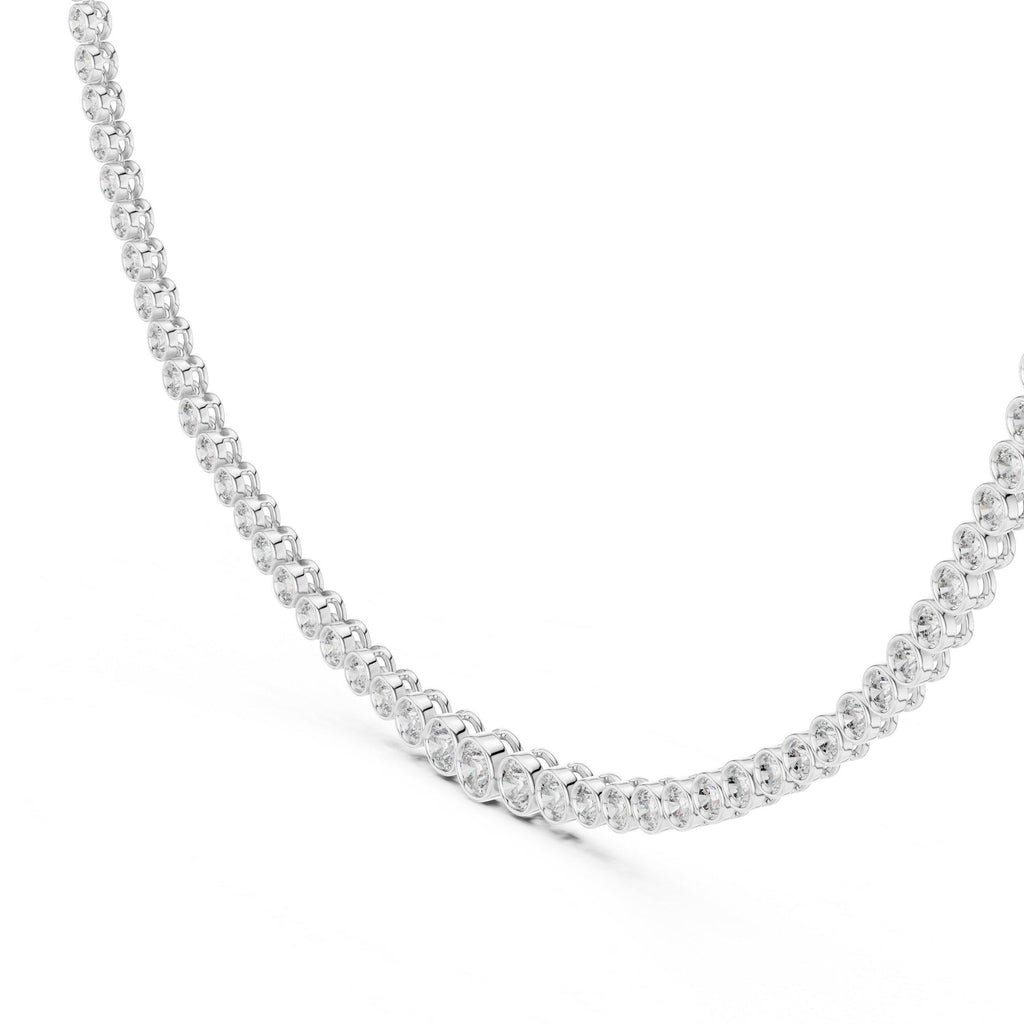 Graduated Round Moissanite Bezel Tennis Necklace – 925 Sterling Silver, 18K Gold Vermeil