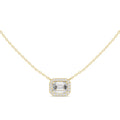 Emerald-Cut Moissanite East-West Halo Necklace – 925 Sterling Silver, 18K Gold Vermeil