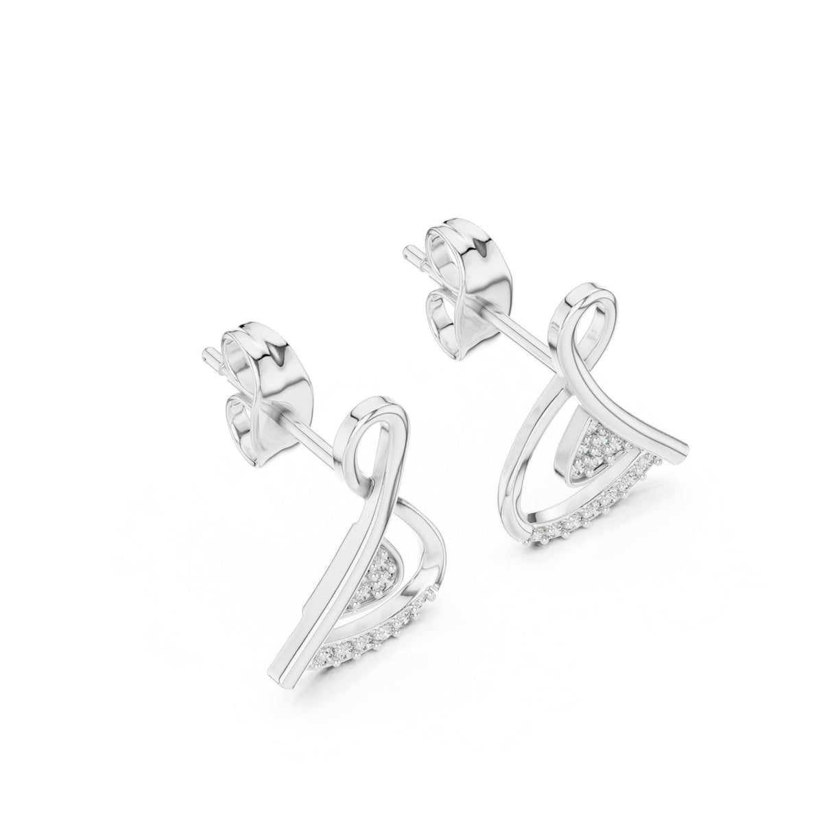 Moissanite Twisted Ribbon Stud Earrings – 925 Sterling Silver, 18K Gold Vermeil