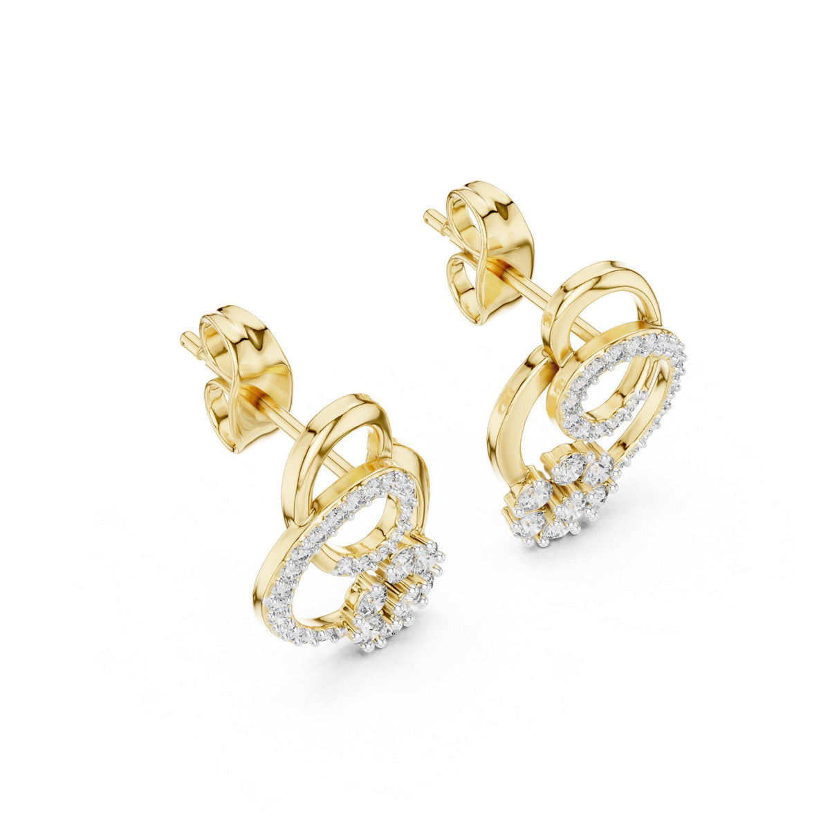 Moissanite Pavé Interlocking Circle Stud Earrings – 925 Sterling Silver, 18K Gold Vermeil