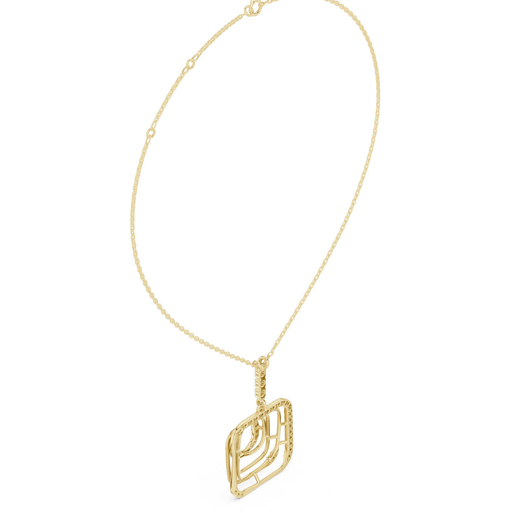 Moissanite Pavé Square Spiral Pendant Necklace – 925 Sterling Silver, 18K Gold Vermeil