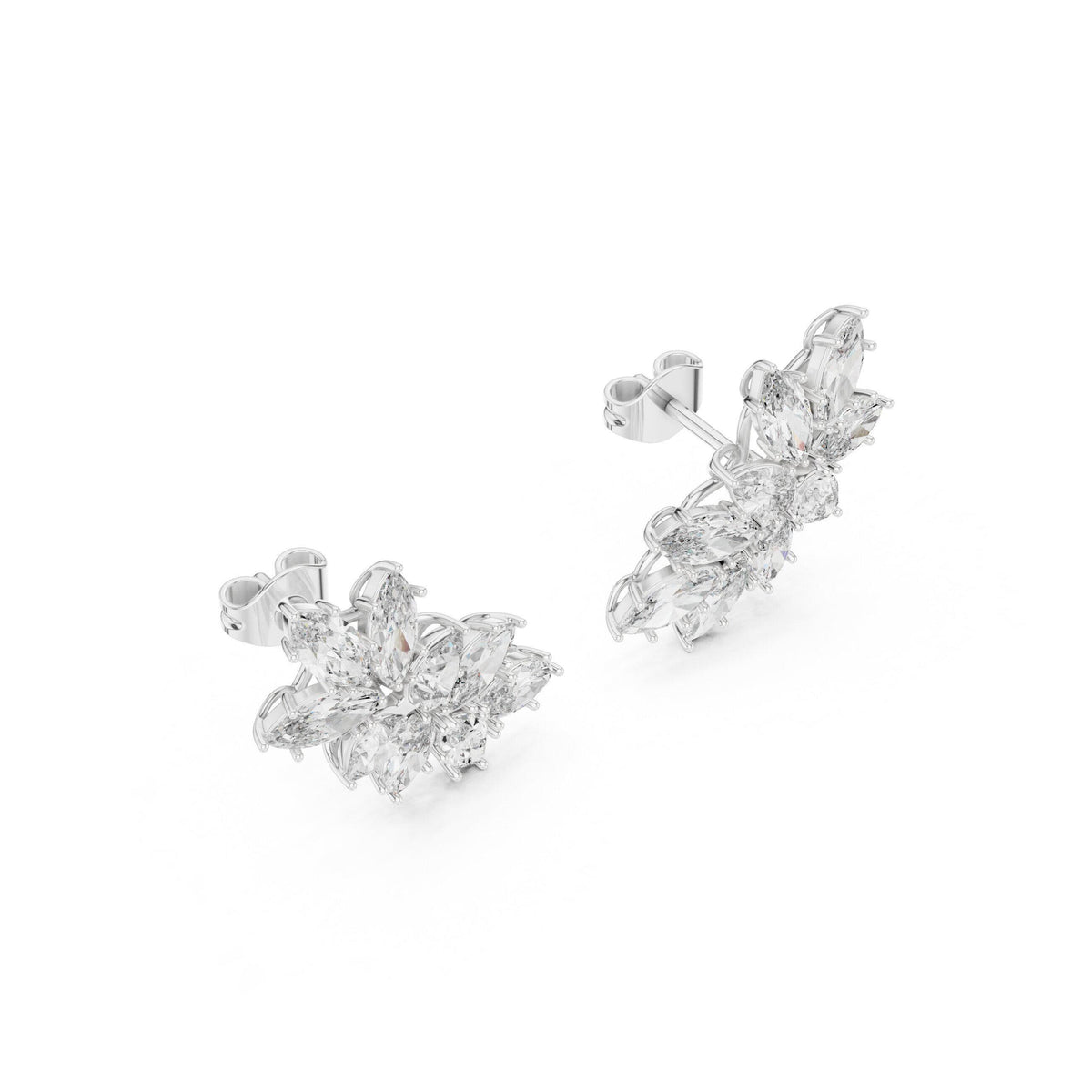 Marquise Moissanite Climber Earrings – 925 Sterling Silver, 18K Gold Vermeil