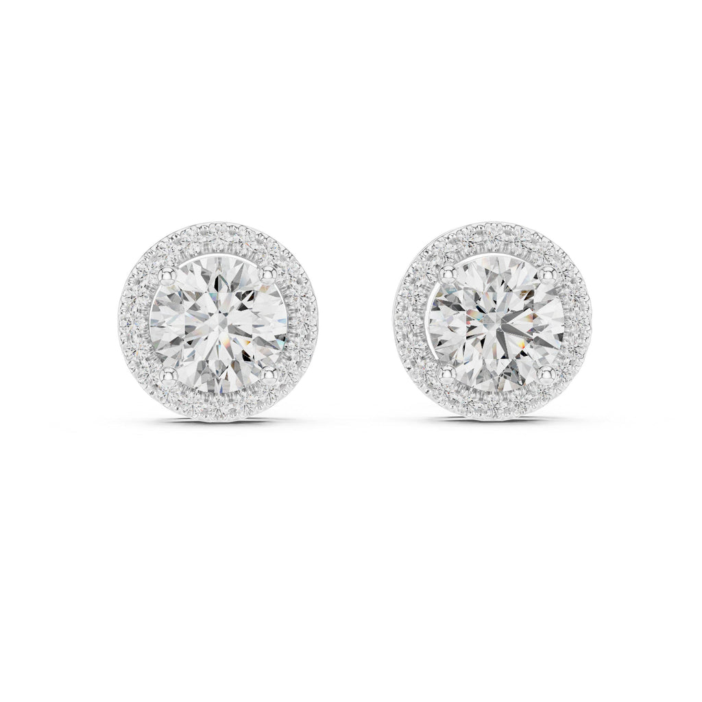 7mm Round Moissanite Halo Stud Earrings – 925 Sterling Silver, 18K Gold Vermeil