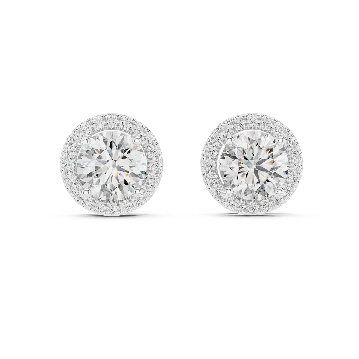 7mm Round Moissanite Halo Stud Earrings – 925 Sterling Silver, 18K Gold Vermeil