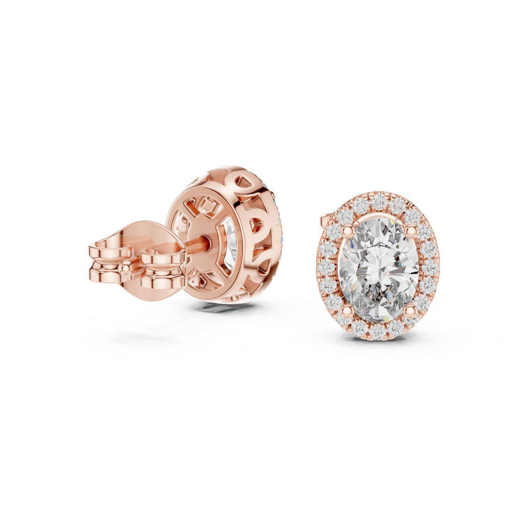 Oval Moissanite Halo Stud Earrings – 925 Sterling Silver, 18K Gold Vermeil