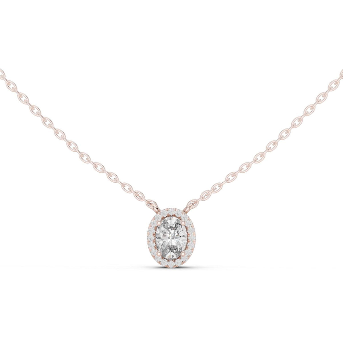 Oval Moissanite Halo Pendant Necklace – 925 Sterling Silver, 18K Gold Vermeil