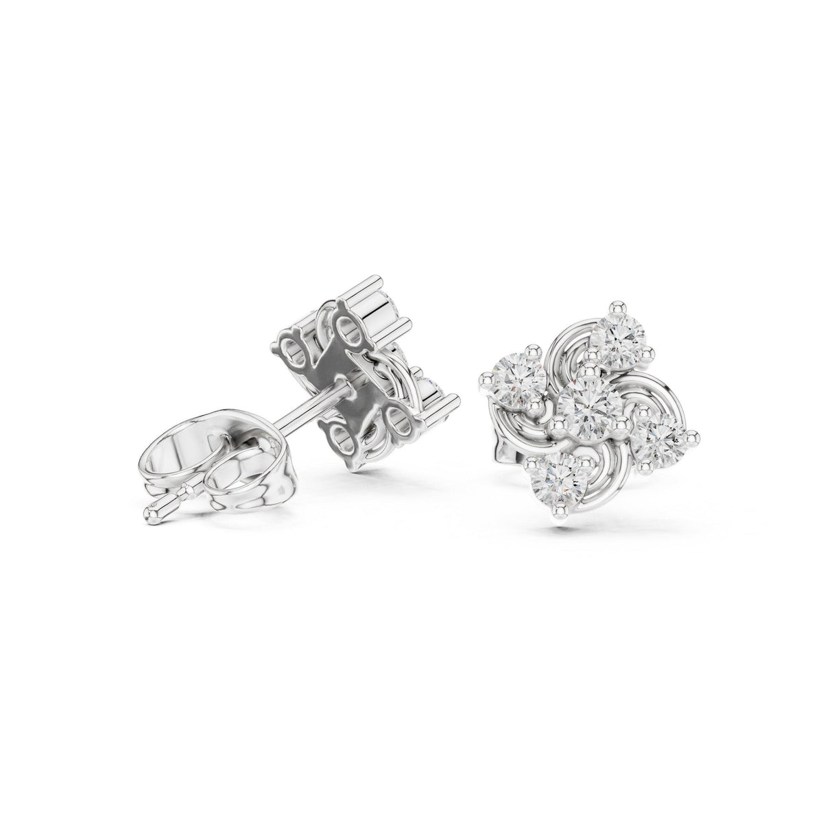 Moissanite Swirl Cluster Stud Earrings – 925 Sterling Silver, 18K Gold Vermeil
