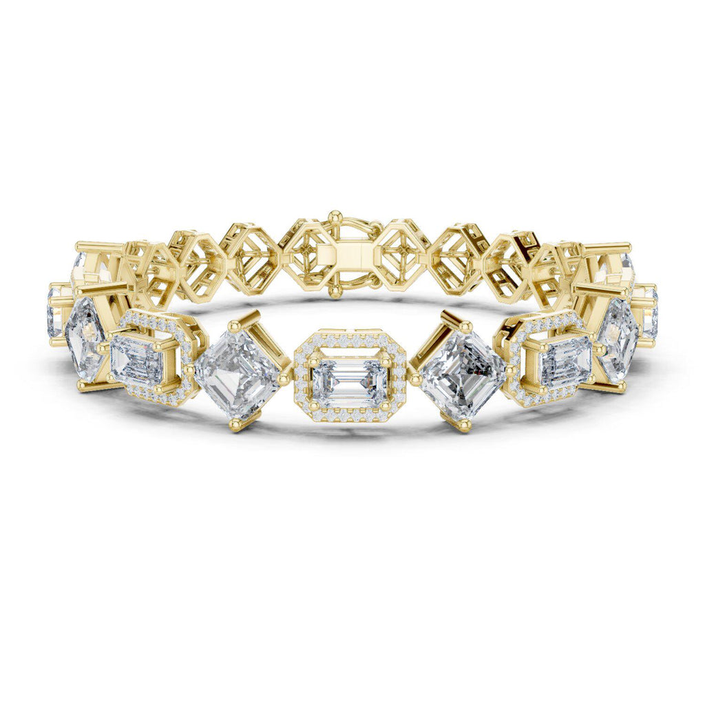 Emerald-Cut Halo Moissanite Bracelet – 925 Sterling Silver, 18K Gold Vermeil