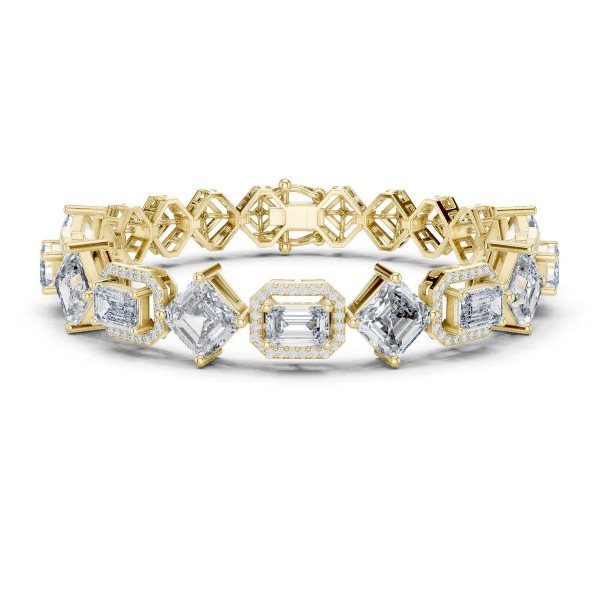 Emerald-Cut Halo Moissanite Bracelet – 925 Sterling Silver, 18K Gold Vermeil