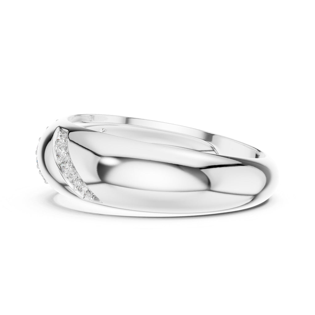 Men's Domed Band with Diagonal Pavé Moissanite Accents – 925 Sterling Silver, 18K Gold Vermeil