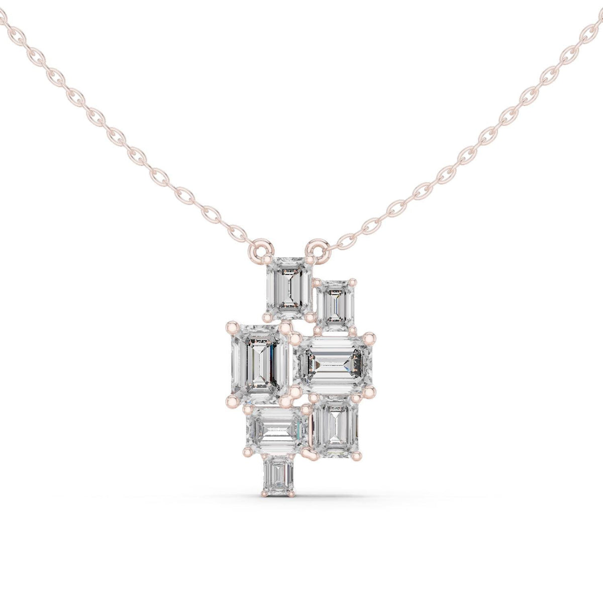 Emerald-Cut Moissanite Mosaic Cluster Necklace – 925 Sterling Silver, 18K Gold Vermeil
