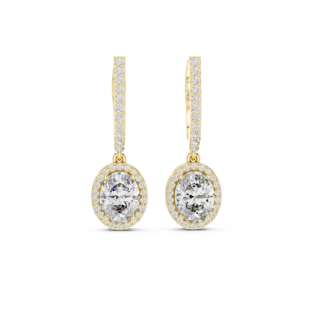 Oval Moissanite Halo Lever Drop Earrings – 925 Sterling Silver, 18K Gold Vermeil
