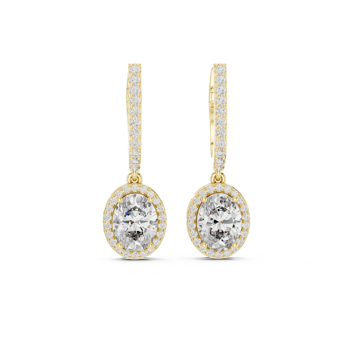Oval Moissanite Halo Lever Drop Earrings – 925 Sterling Silver, 18K Gold Vermeil