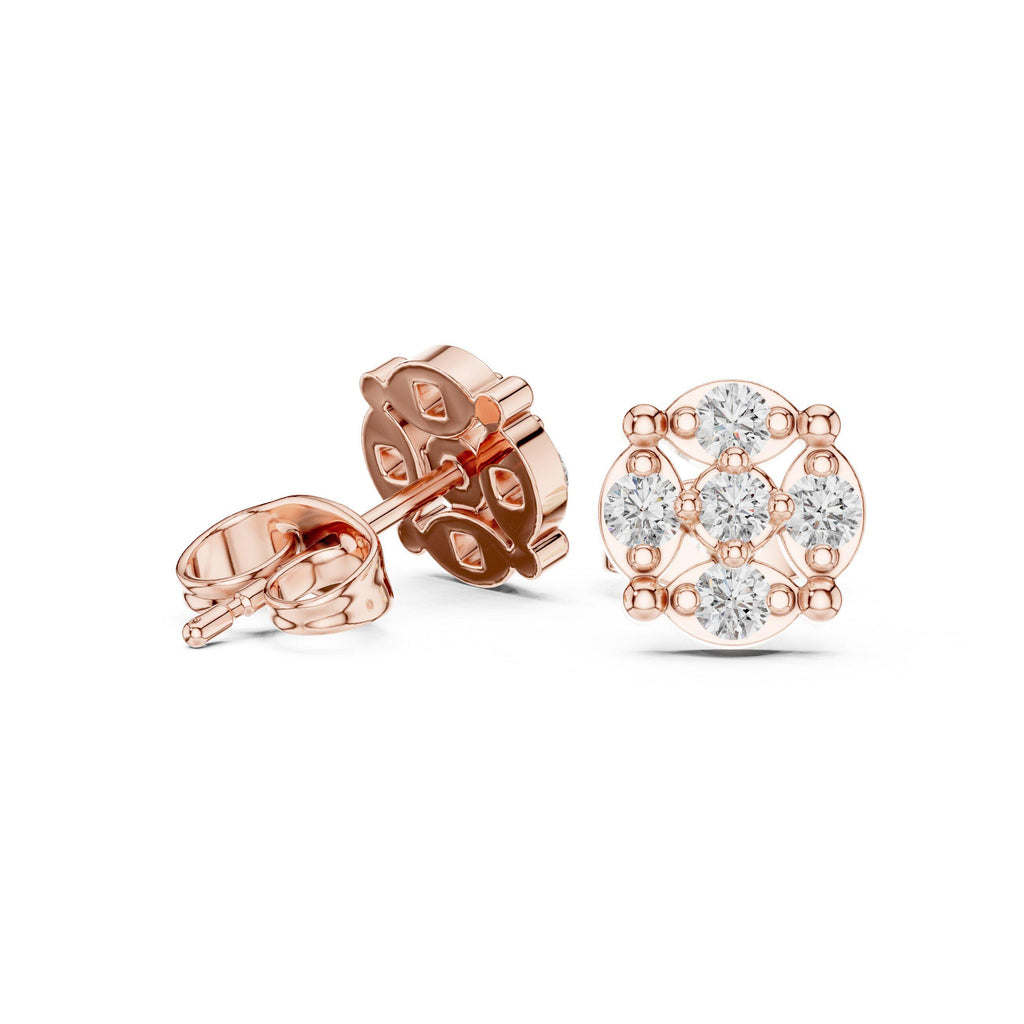 Moissanite Round Cluster Disc Stud Earrings – 925 Sterling Silver, 18K Gold Vermeil