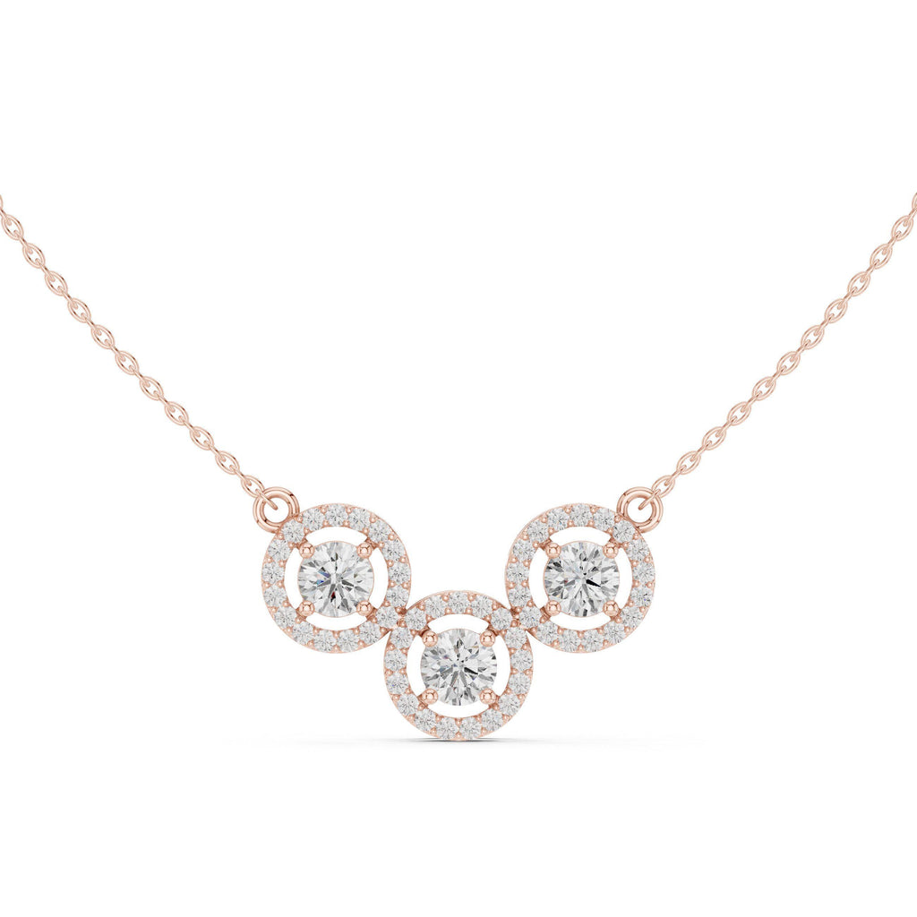 Round Moissanite Halo Trio Mangalsutra Necklace – 925 Sterling Silver, 18K Gold Vermeil