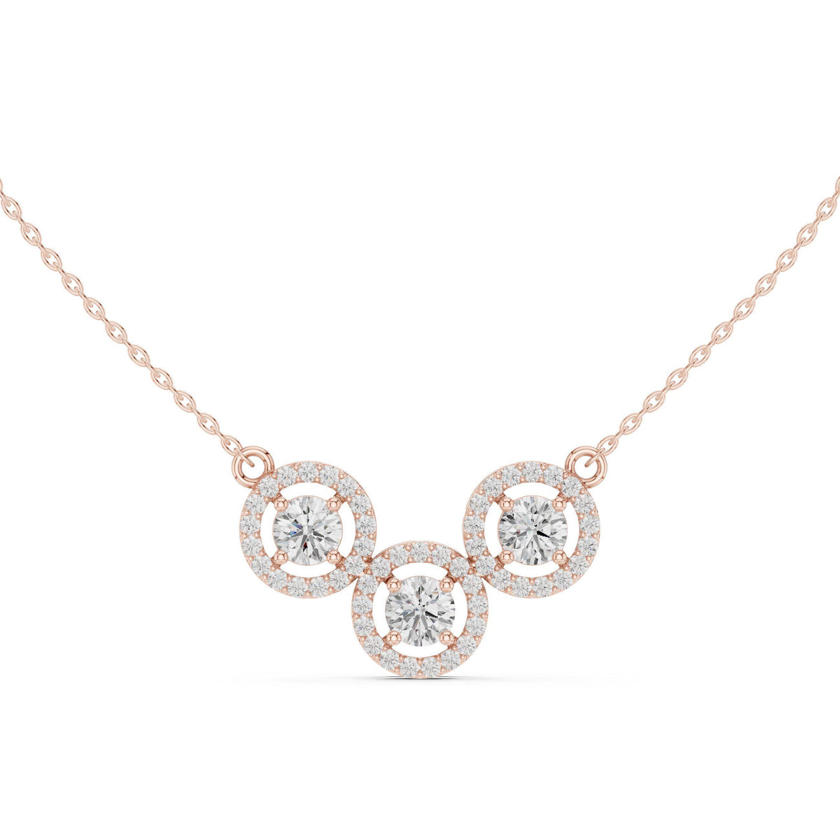 Round Moissanite Halo Trio Mangalsutra Necklace – 925 Sterling Silver, 18K Gold Vermeil