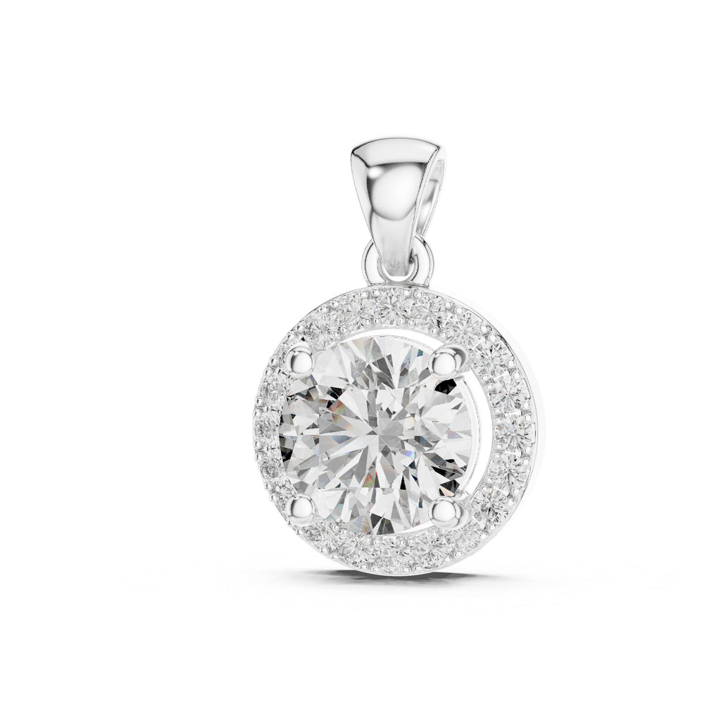 6.5mm Round Moissanite Halo Pendant Necklace – 925 Sterling Silver, 18K Gold Vermeil