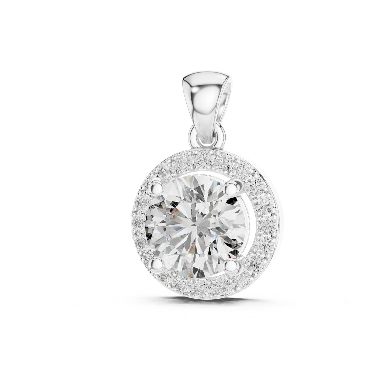 6.5mm Round Moissanite Halo Pendant Necklace – 925 Sterling Silver, 18K Gold Vermeil