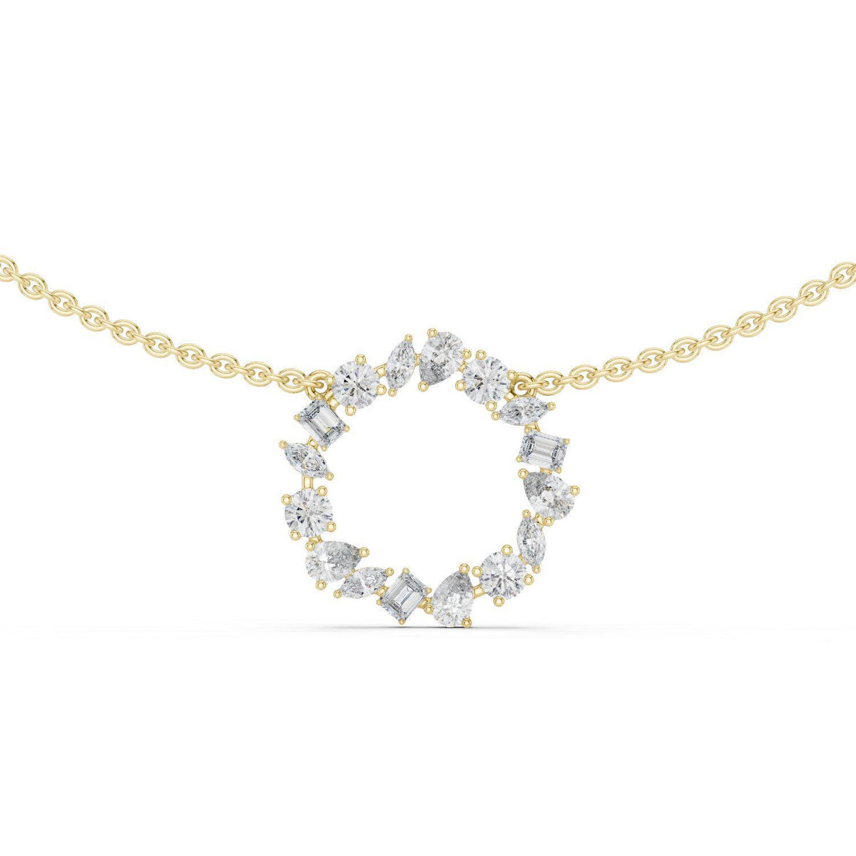 Mixed-Cut Moissanite Open-Circle Necklace – 925 Sterling Silver, 18K Gold Vermeil