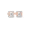 Princess Moissanite Square Halo Stud Earrings – 925 Sterling Silver, 18K Gold Vermeil