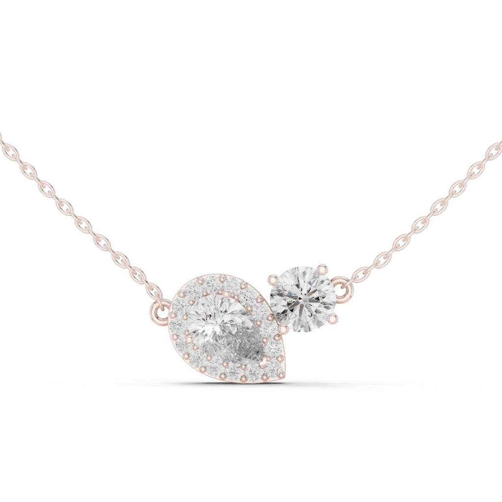 Pear Halo & Round Moissanite Toi et Moi Necklace – 925 Sterling Silver, 18K Gold Vermeil