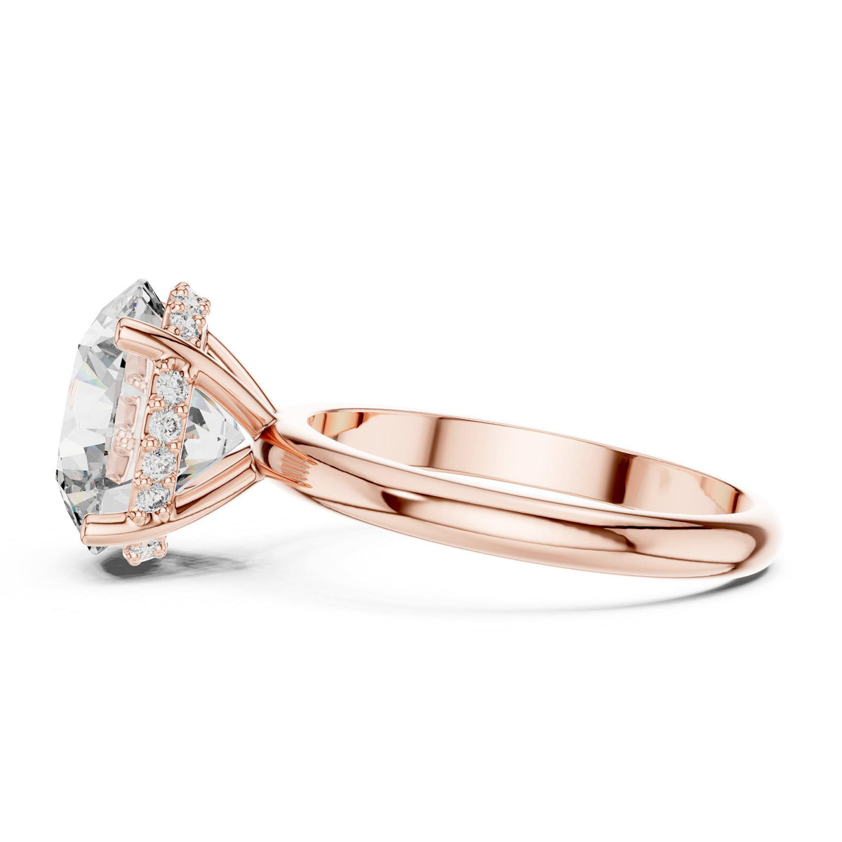 Round Moissanite Solitaire Ring with Slim Band and Hidden Halo – 925 Sterling Silver, 18K Gold Vermeil